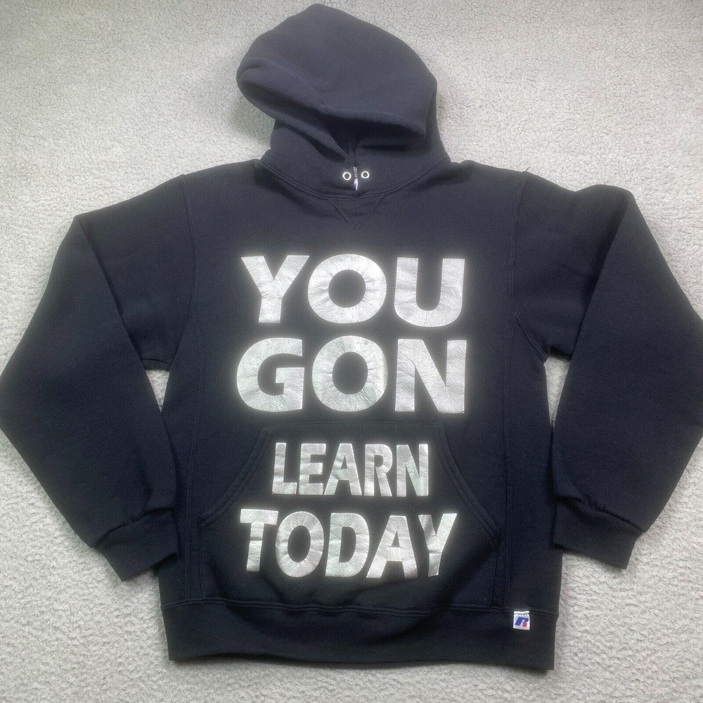 Russell Athletic Hoodie Mens Small Black You Gon Learn Today Streetwear Pullover